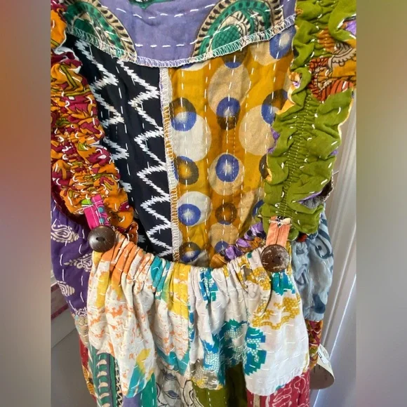 NWT• Reversible Kantha Patchwork Overalls • Handmade Artisan Boho •One-of-a-Kind - Picture 4 of 8